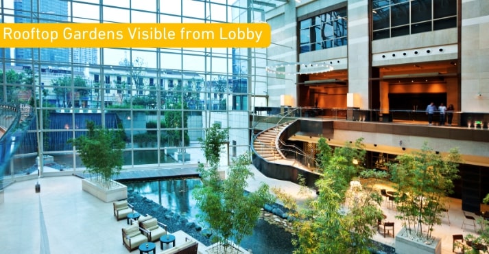 Rooftop Gardens Visible from the Lobby